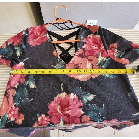 By & By NWT Floral French Terry Swing Dress Junior XL Lace Up Back Long Sleeves - Picture 7 of 8